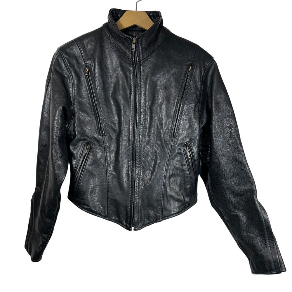 Fox Creek Leather Womens M Fitted Motorcycle Jacket USA Vent Pockets Cafe Racer